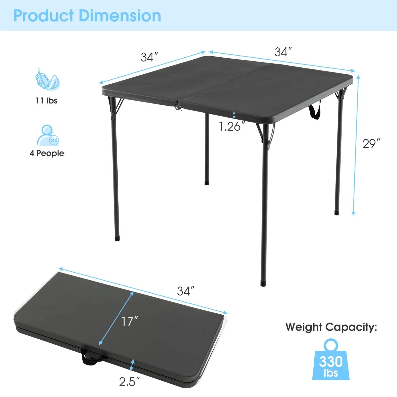 Folding Camping Table with All-Weather HDPE Tabletop and Rustproof Steel Frame by DirectDeals
