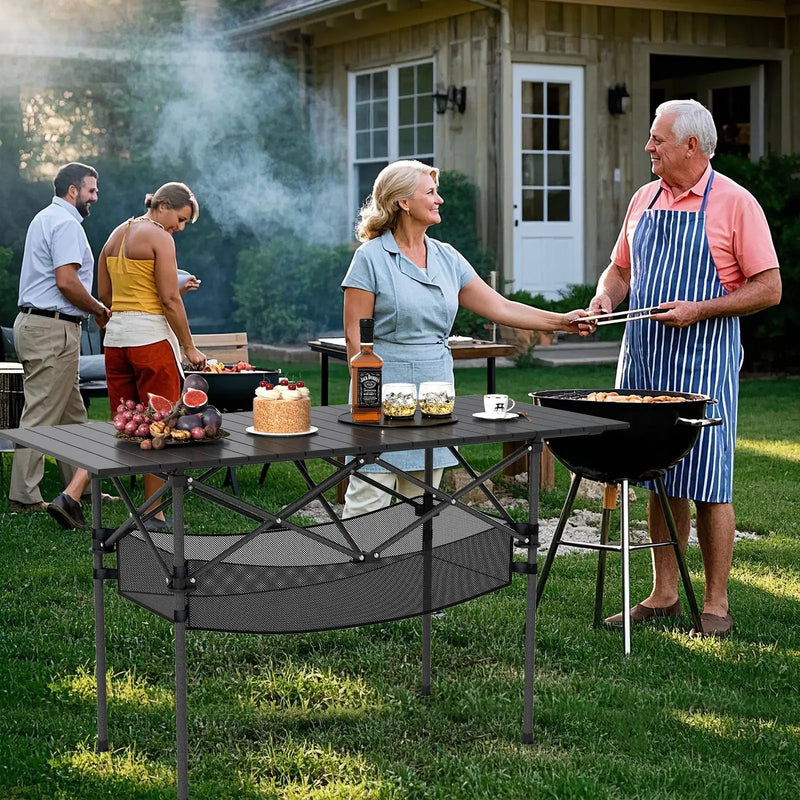 Patio Folding Camping Table with Roll-up Tabletop and Mesh Basket by DirectDeals