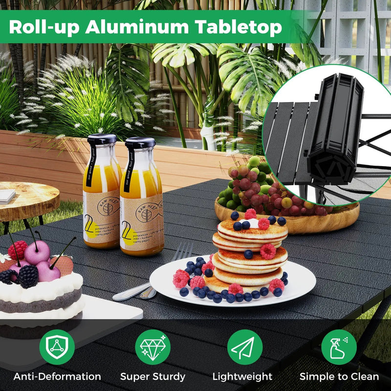 Patio Folding Camping Table with Roll-up Tabletop and Mesh Basket by DirectDeals