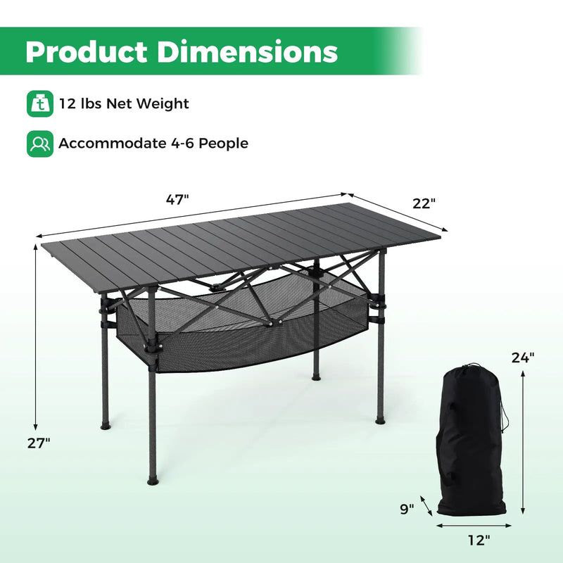 Patio Folding Camping Table with Roll-up Tabletop and Mesh Basket by DirectDeals