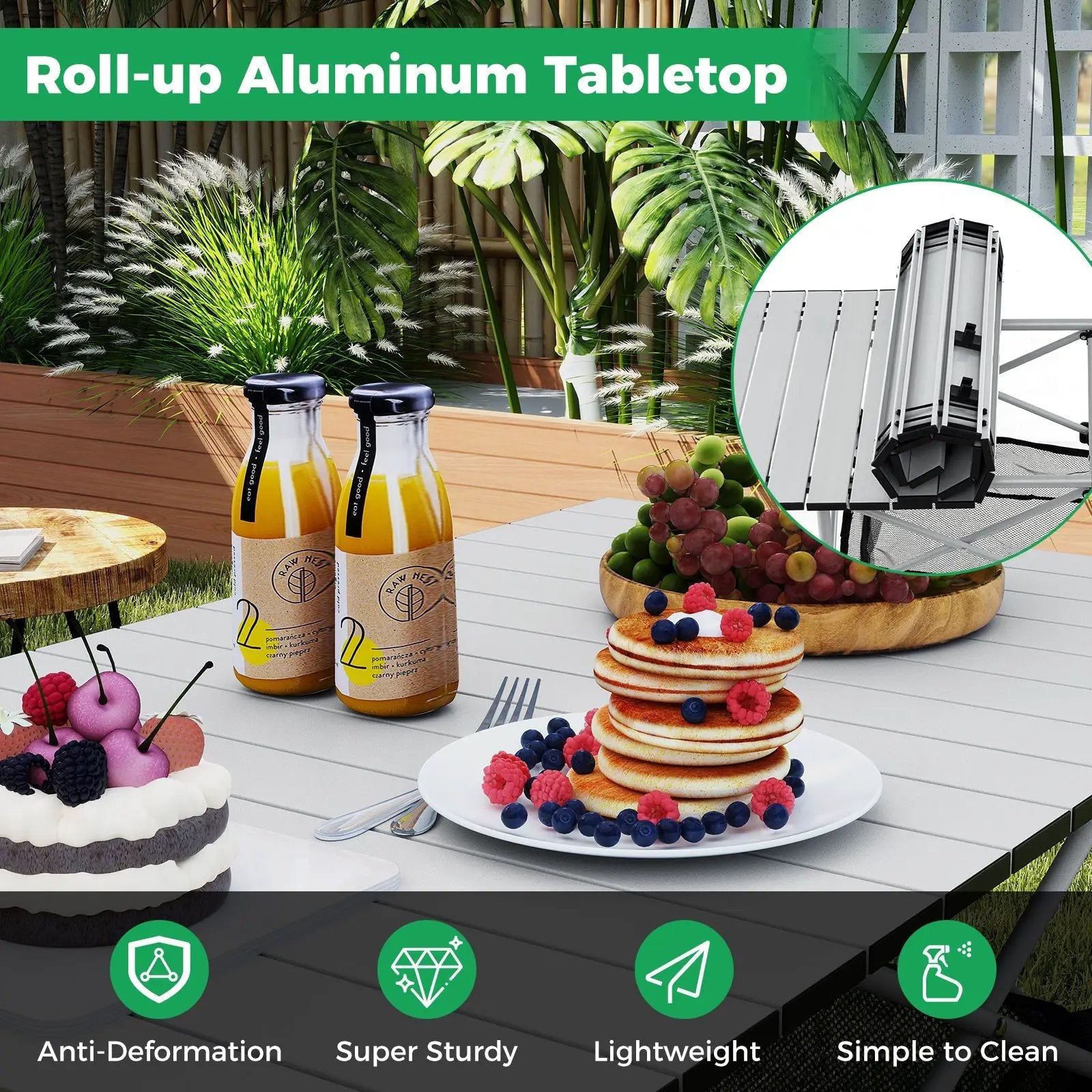 Patio Folding Camping Table with Roll-up Tabletop and Mesh Basket by DirectDeals