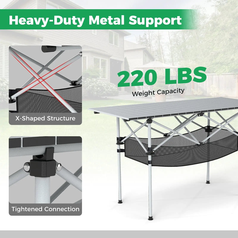 Patio Folding Camping Table with Roll-up Tabletop and Mesh Basket by DirectDeals