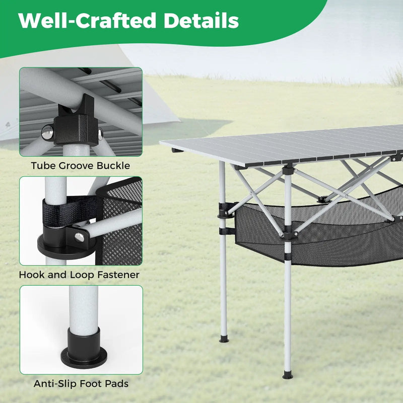Patio Folding Camping Table with Roll-up Tabletop and Mesh Basket by DirectDeals
