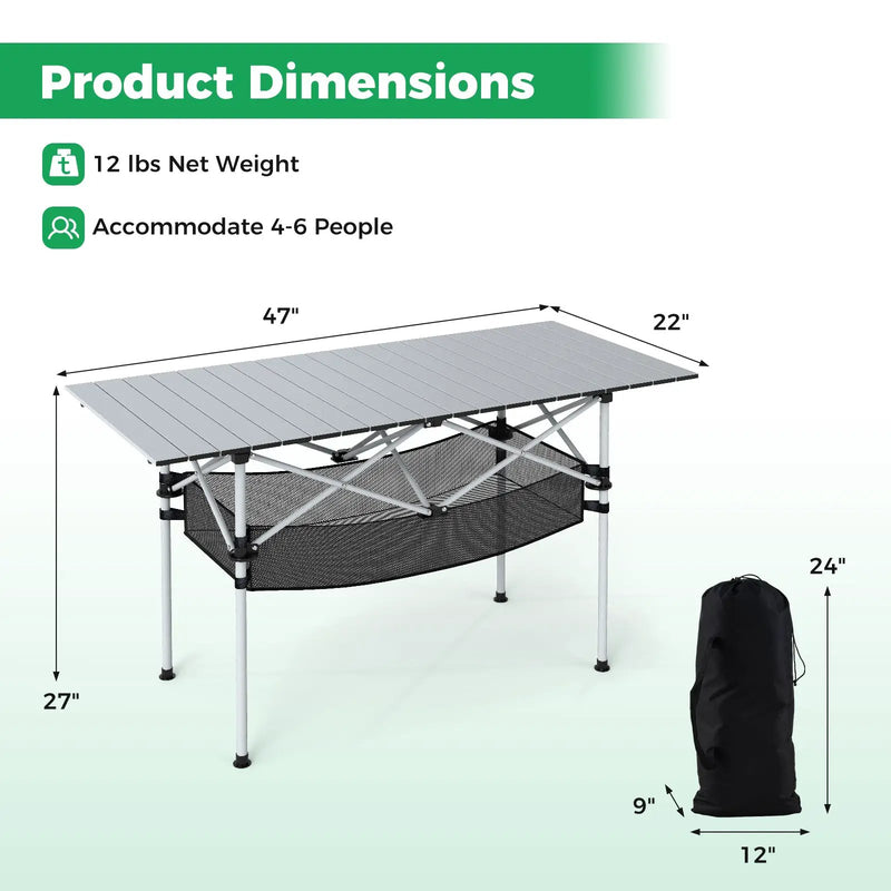 Patio Folding Camping Table with Roll-up Tabletop and Mesh Basket by DirectDeals