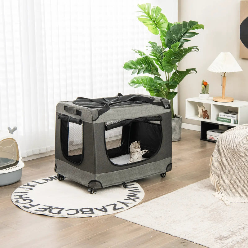 Portable Folding Dog Soft Crate Cat Carrier with 4 Lockable Wheels by DirectDeals