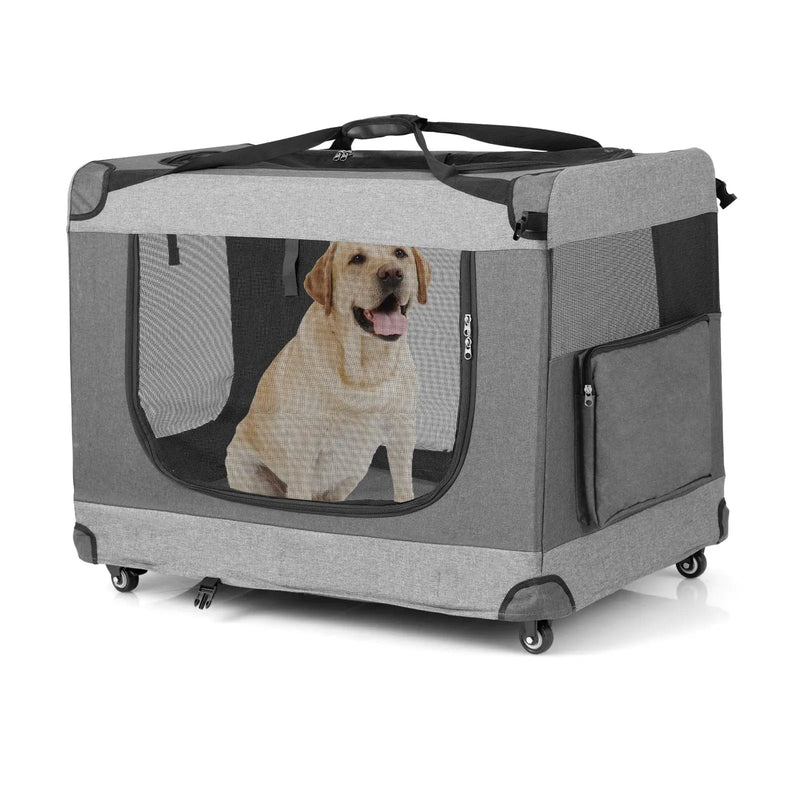 Portable Folding Dog Soft Crate Cat Carrier with 4 Lockable Wheels by DirectDeals