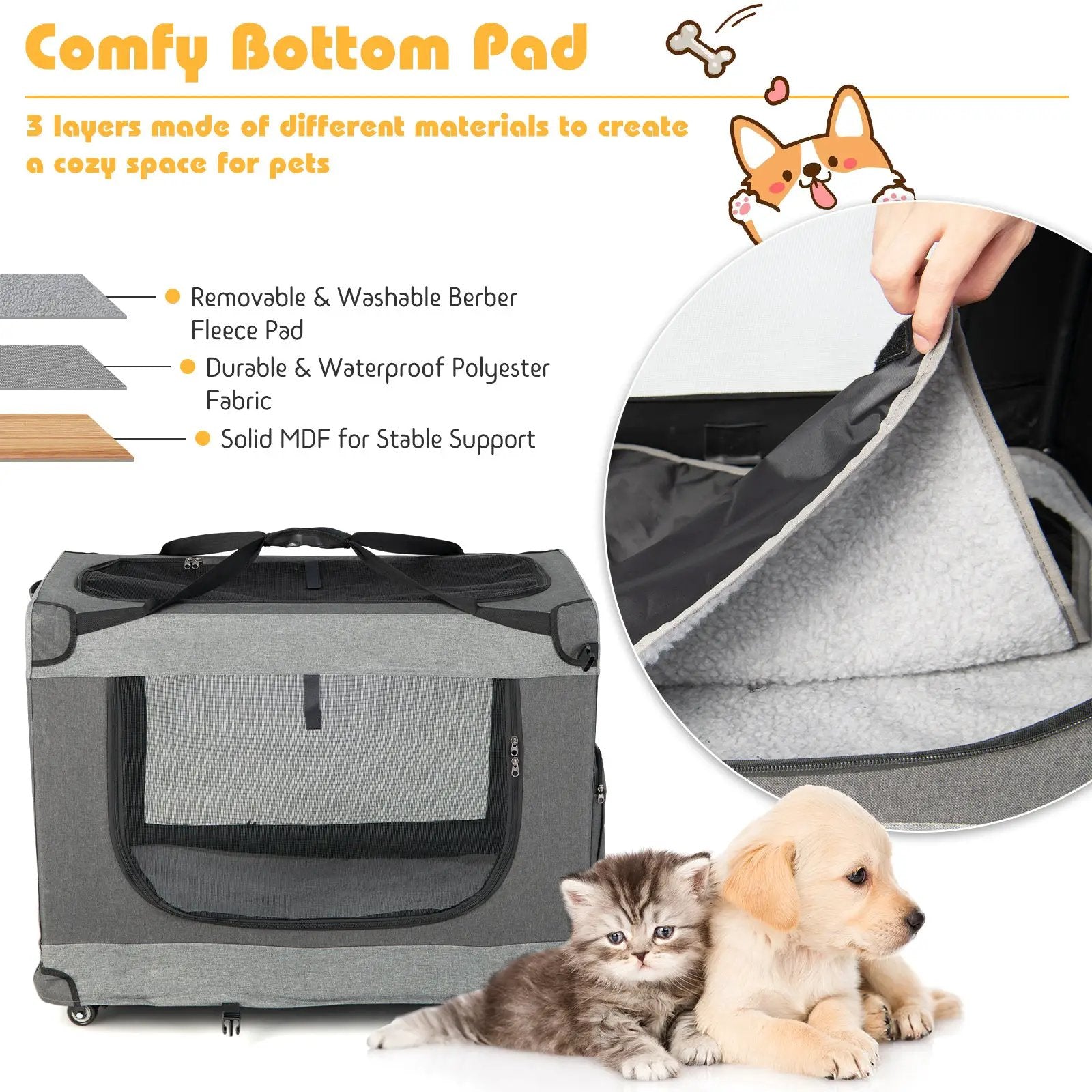 Portable Folding Dog Soft Crate Cat Carrier with 4 Lockable Wheels by DirectDeals