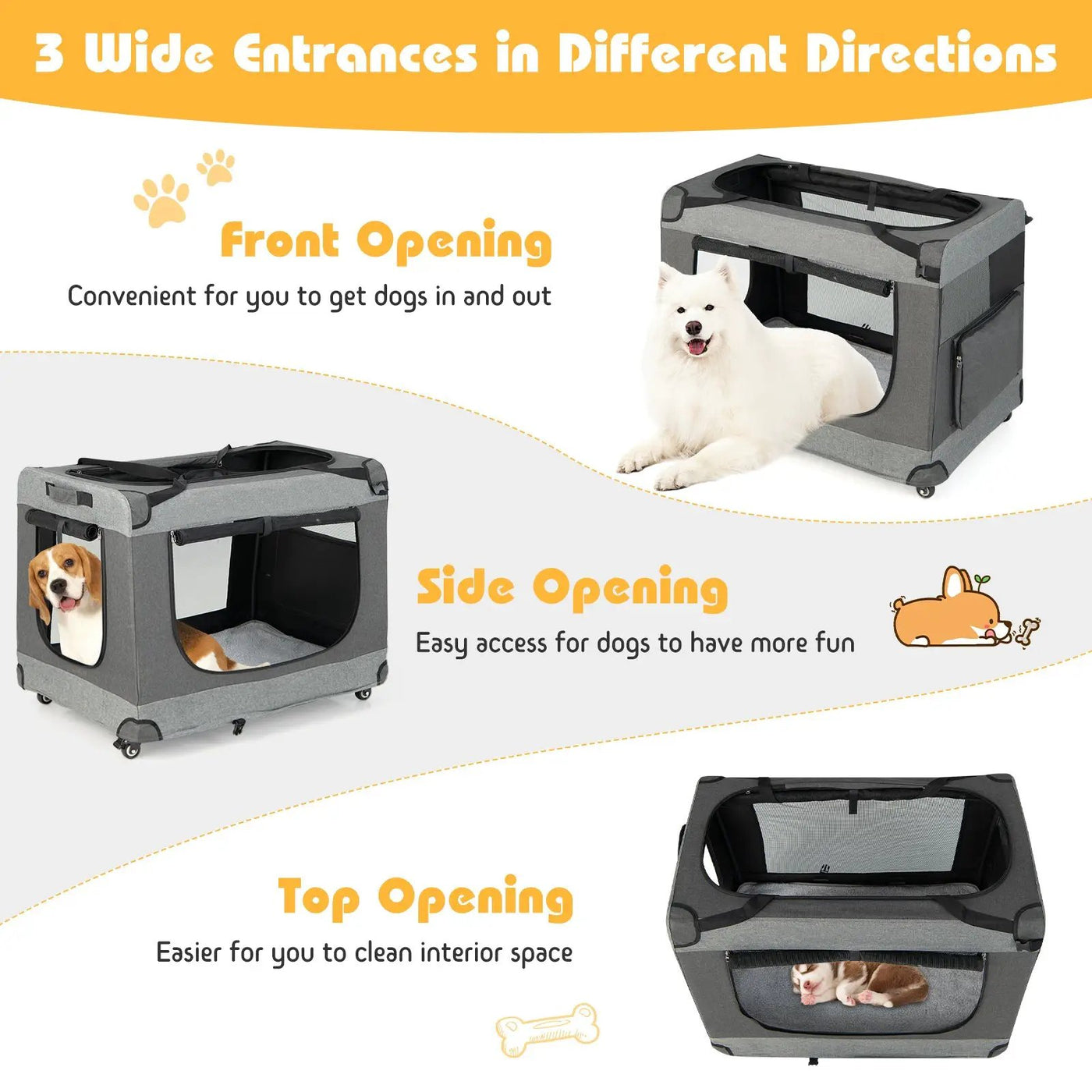 Portable Folding Dog Soft Crate Cat Carrier with 4 Lockable Wheels by DirectDeals