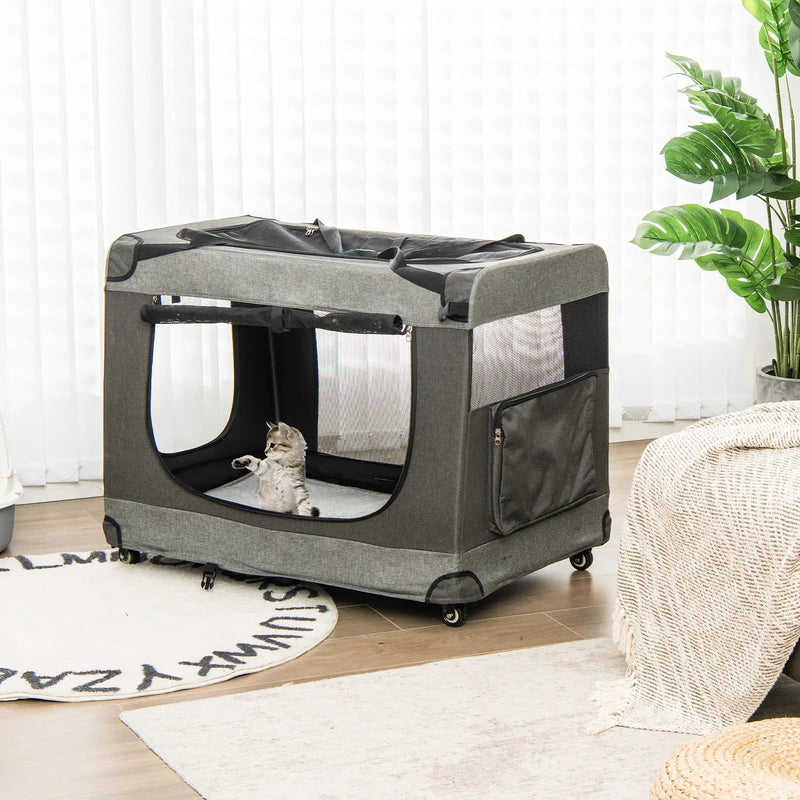 Portable Folding Dog Soft Crate Cat Carrier with 4 Lockable Wheels by DirectDeals
