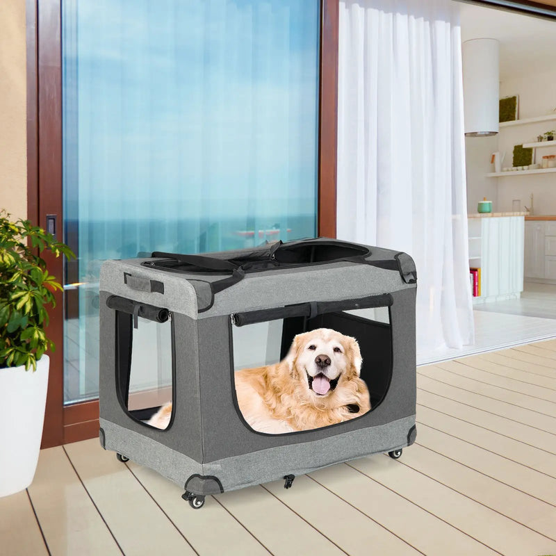 Portable Folding Dog Soft Crate Cat Carrier with 4 Lockable Wheels by DirectDeals