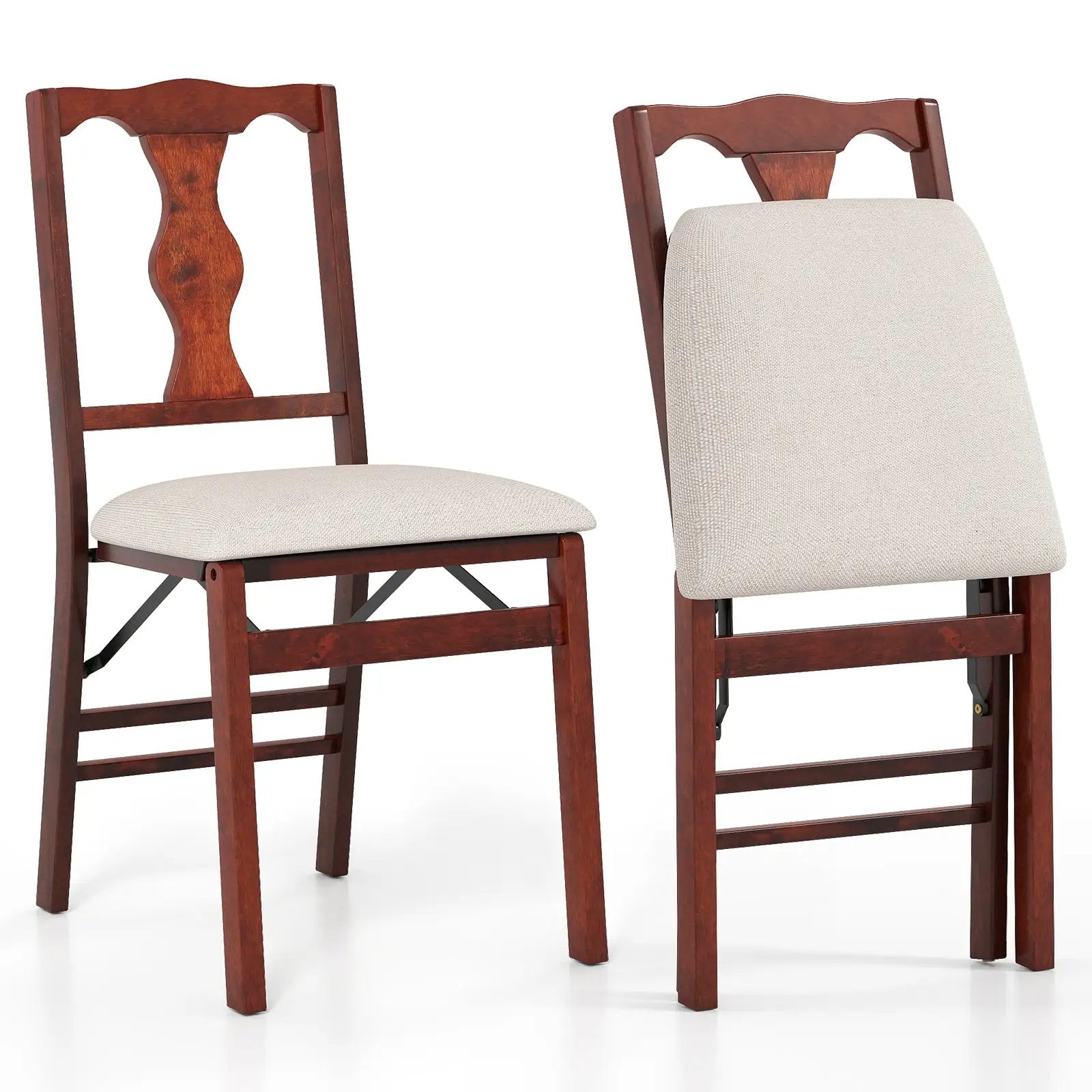 Folding Chairs Set of 2 Upholstered Dining Chairs with Comfy Padded Seats-Brown by DirectDeals
