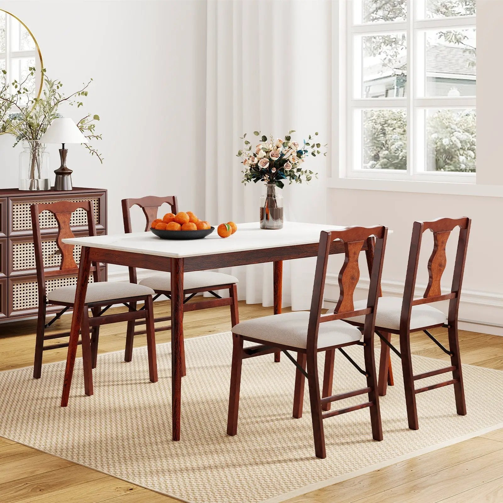 Folding Chairs Set of 2 Upholstered Dining Chairs with Comfy Padded Seats-Brown by DirectDeals