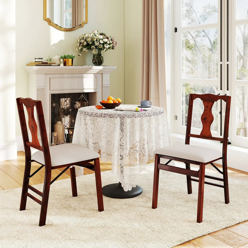 Folding Chairs Set of 2 Upholstered Dining Chairs with Comfy Padded Seats-Brown by DirectDeals