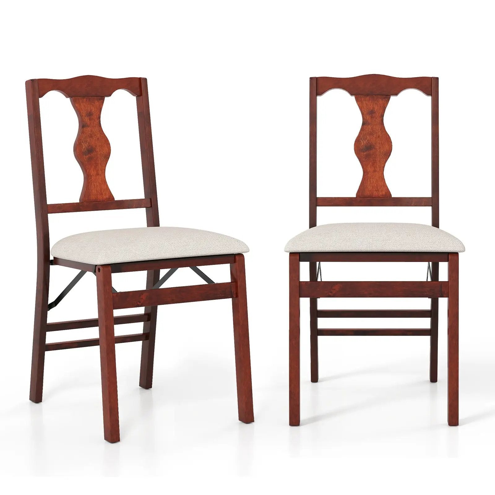 Folding Chairs Set of 2 Upholstered Dining Chairs with Comfy Padded Seats-Brown by DirectDeals
