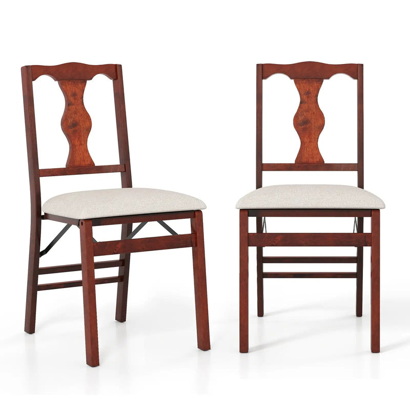 Folding Chairs Set of 2 Upholstered Dining Chairs with Comfy Padded Seats-Brown by DirectDeals