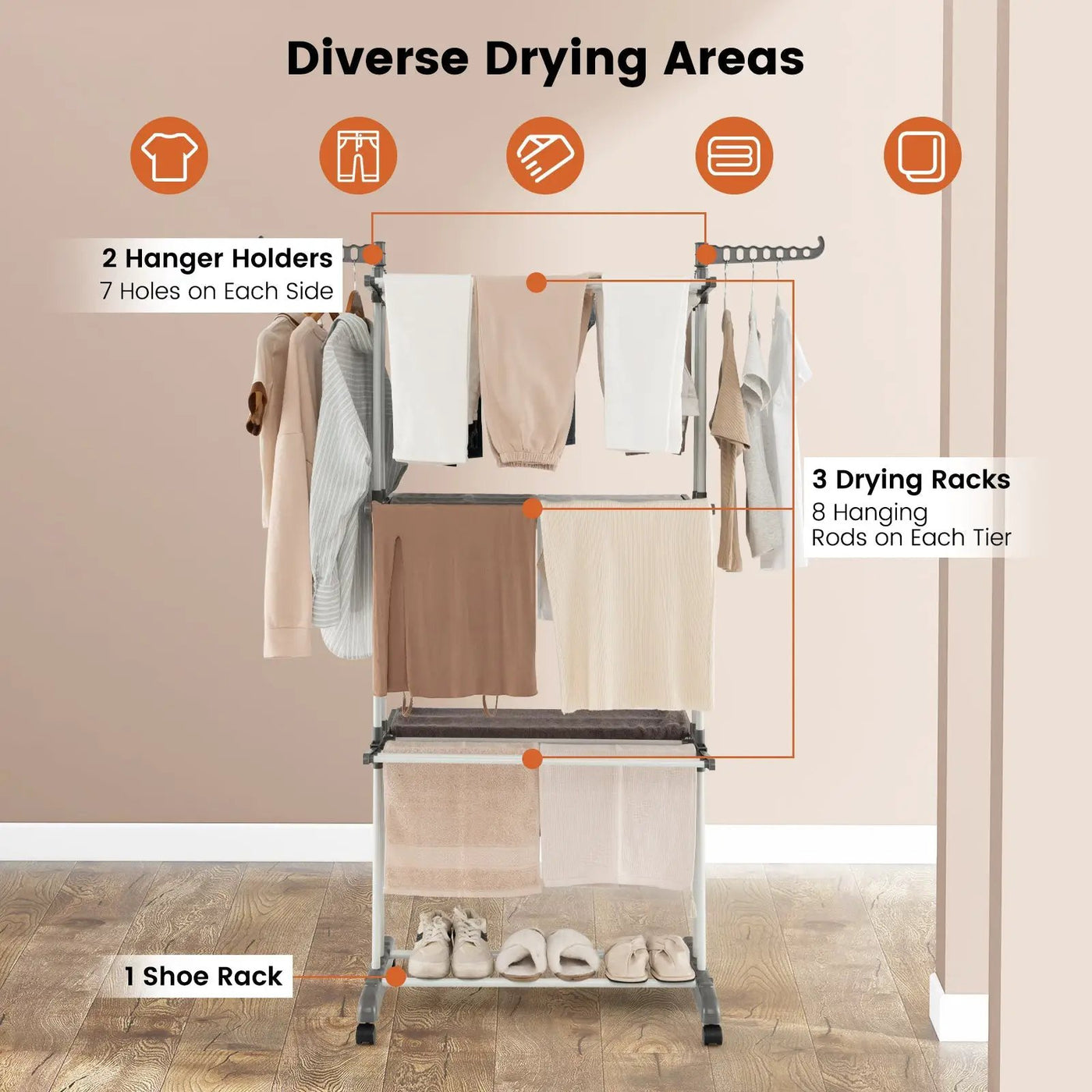 4-tier Clothes Drying Rack with Rotatable Side Wings and Collapsible Shelves by DirectDeals