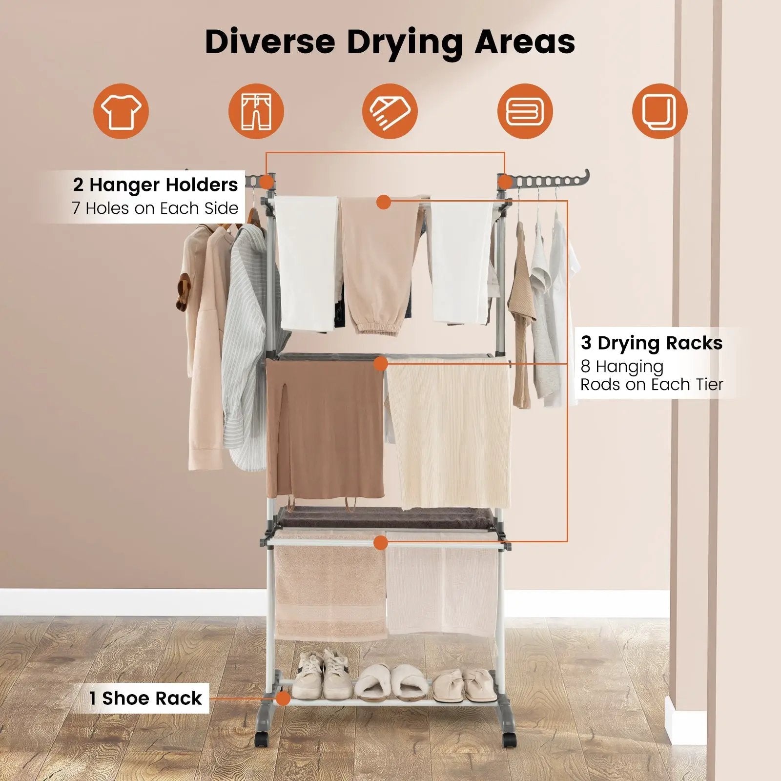 4-tier Clothes Drying Rack with Rotatable Side Wings and Collapsible Shelves by DirectDeals