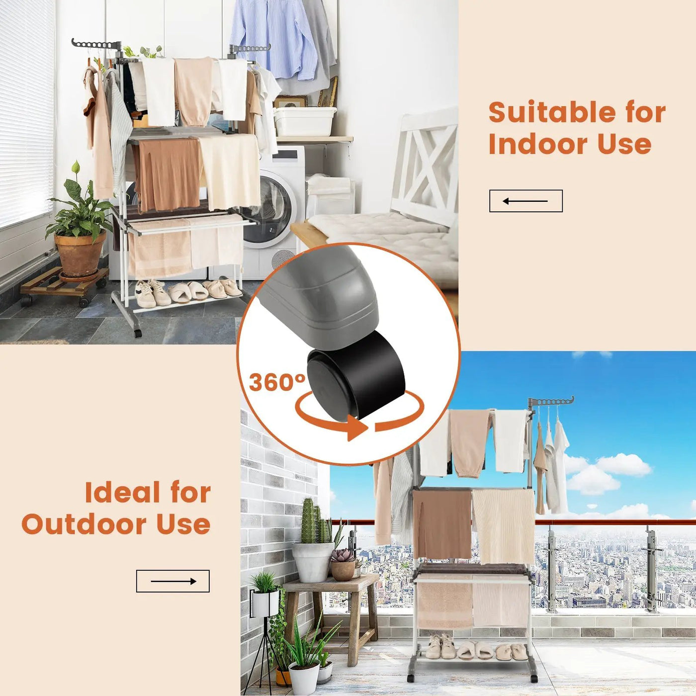 4-tier Clothes Drying Rack with Rotatable Side Wings and Collapsible Shelves by DirectDeals