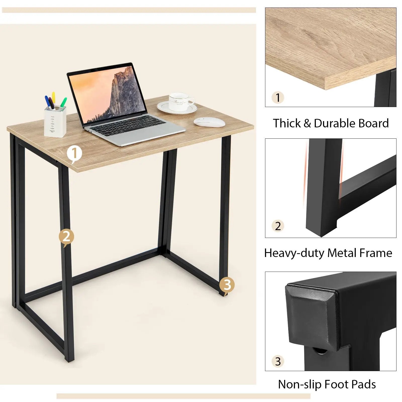 31 Inch Space-saving Folding Computer Desk for Home Office-Natural by DirectDeals
