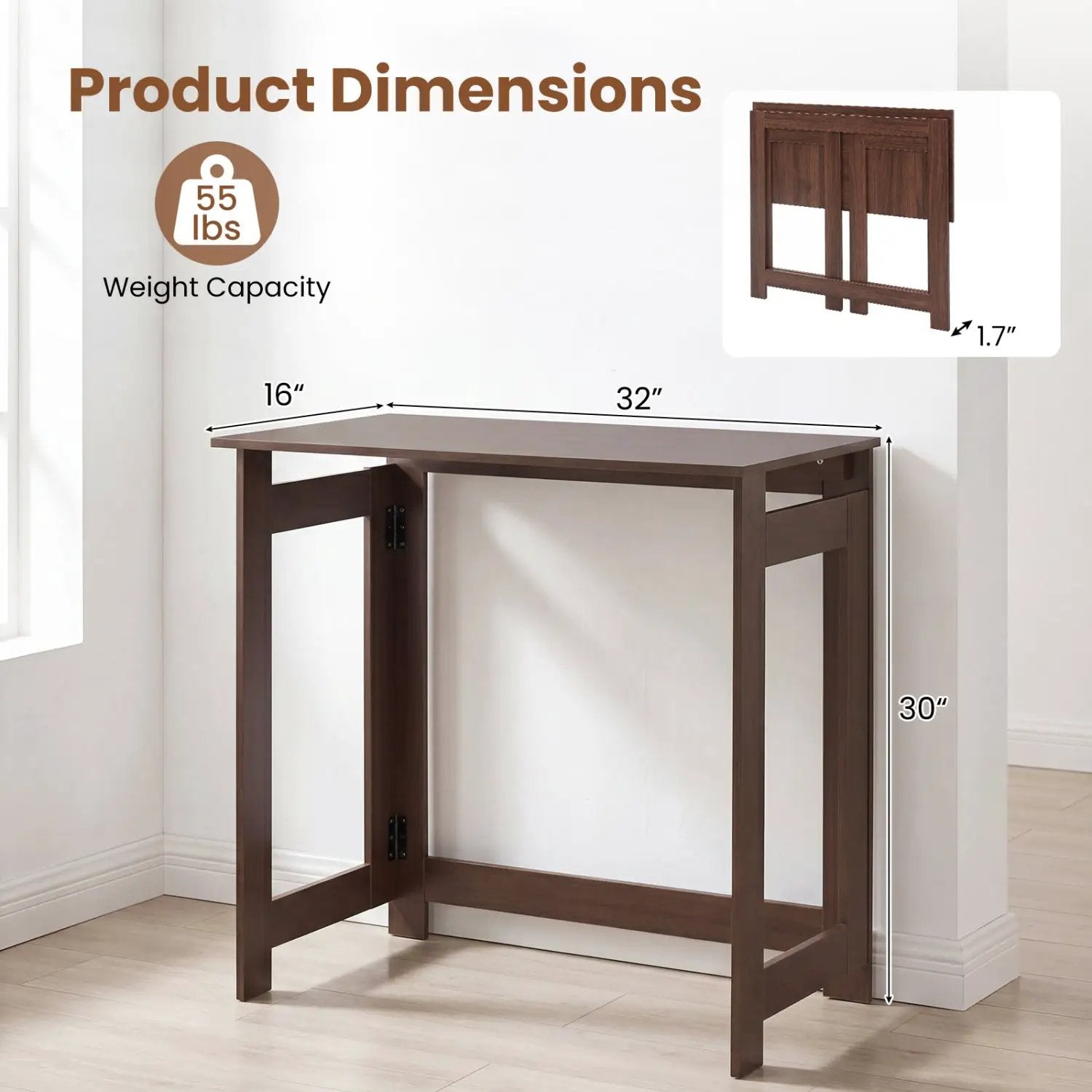 Folding Console Table with Space-Saving Design by DirectDeals
