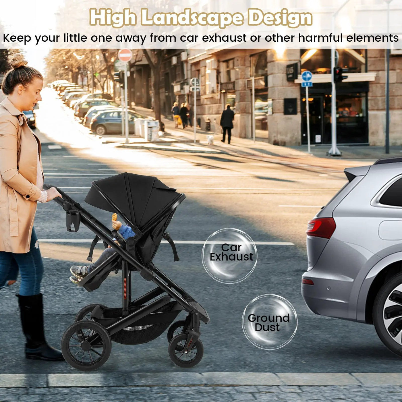 3-in-1 Folding Convertible Newborn Stroller with Detachable Bassinet by DirectDeals