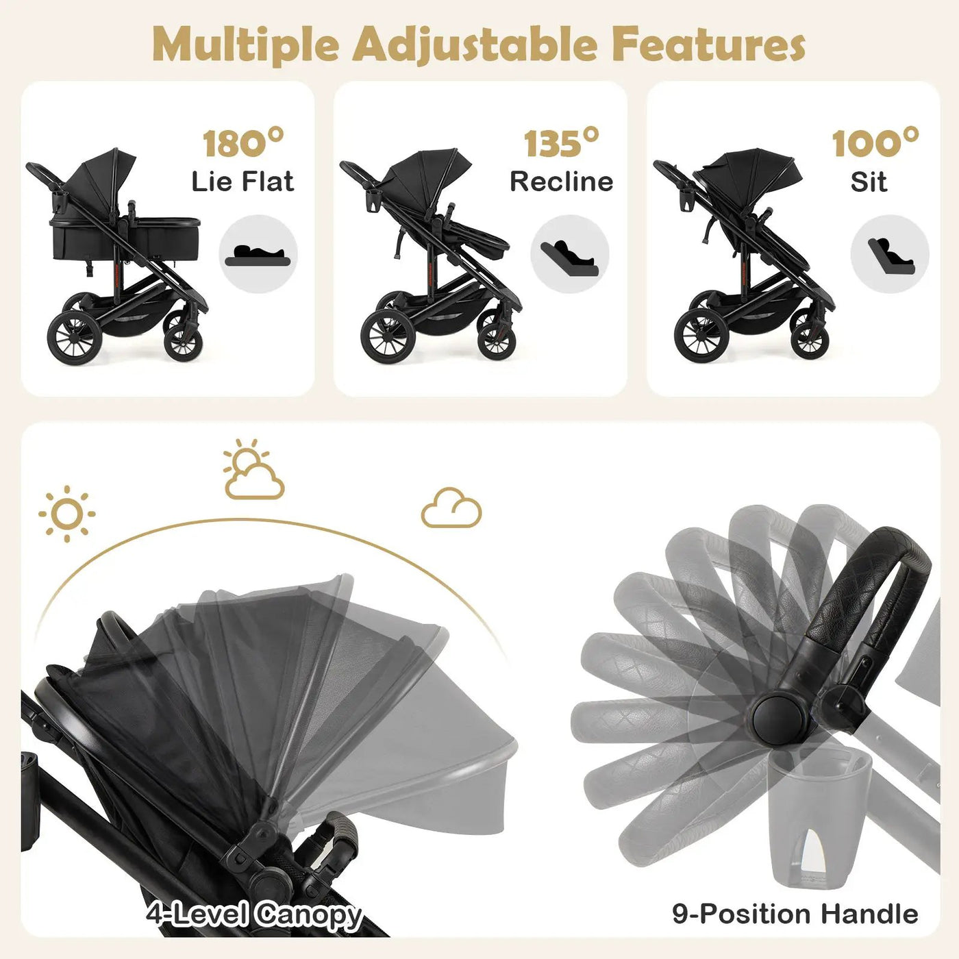 3-in-1 Folding Convertible Newborn Stroller with Detachable Bassinet by DirectDeals