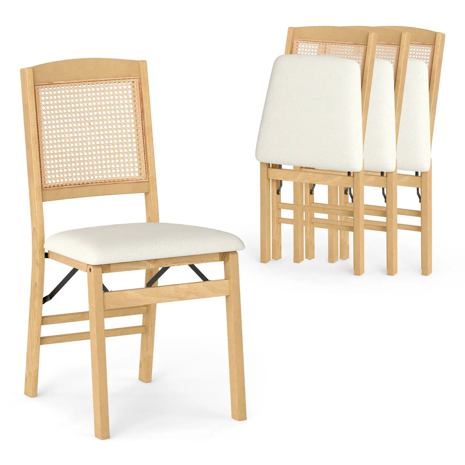 Folding Dining Chairs Set of 4 Rubber Wood Chairs with Linen Padded Seat by DirectDeals