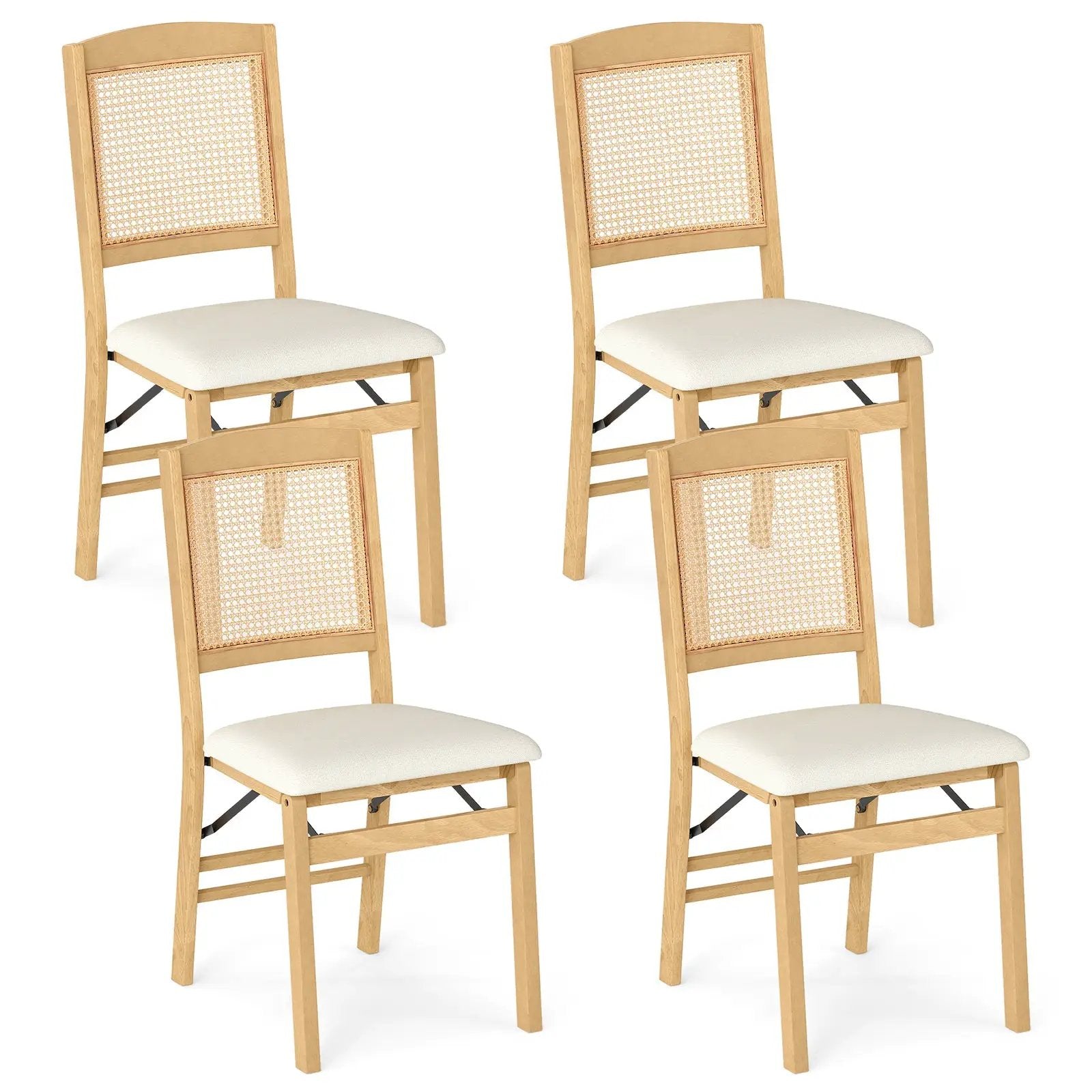 Folding Dining Chairs Set of 4 Rubber Wood Chairs with Linen Padded Seat by DirectDeals