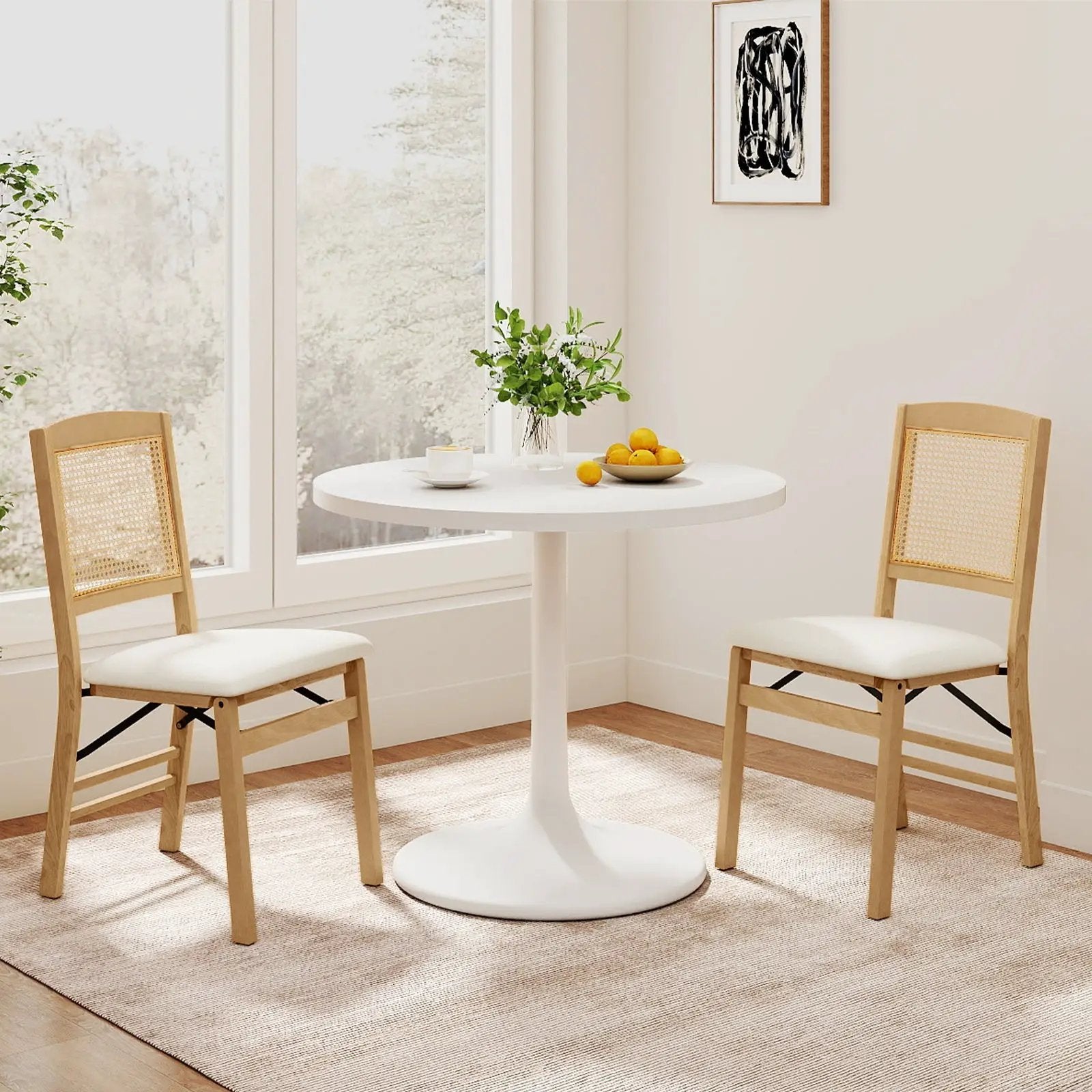 Folding Dining Chairs Set of 4 Rubber Wood Chairs with Linen Padded Seat by DirectDeals