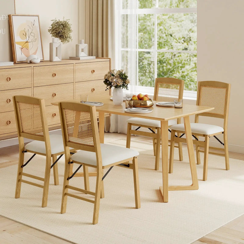 Folding Dining Chairs Set of 4 Rubber Wood Chairs with Linen Padded Seat by DirectDeals