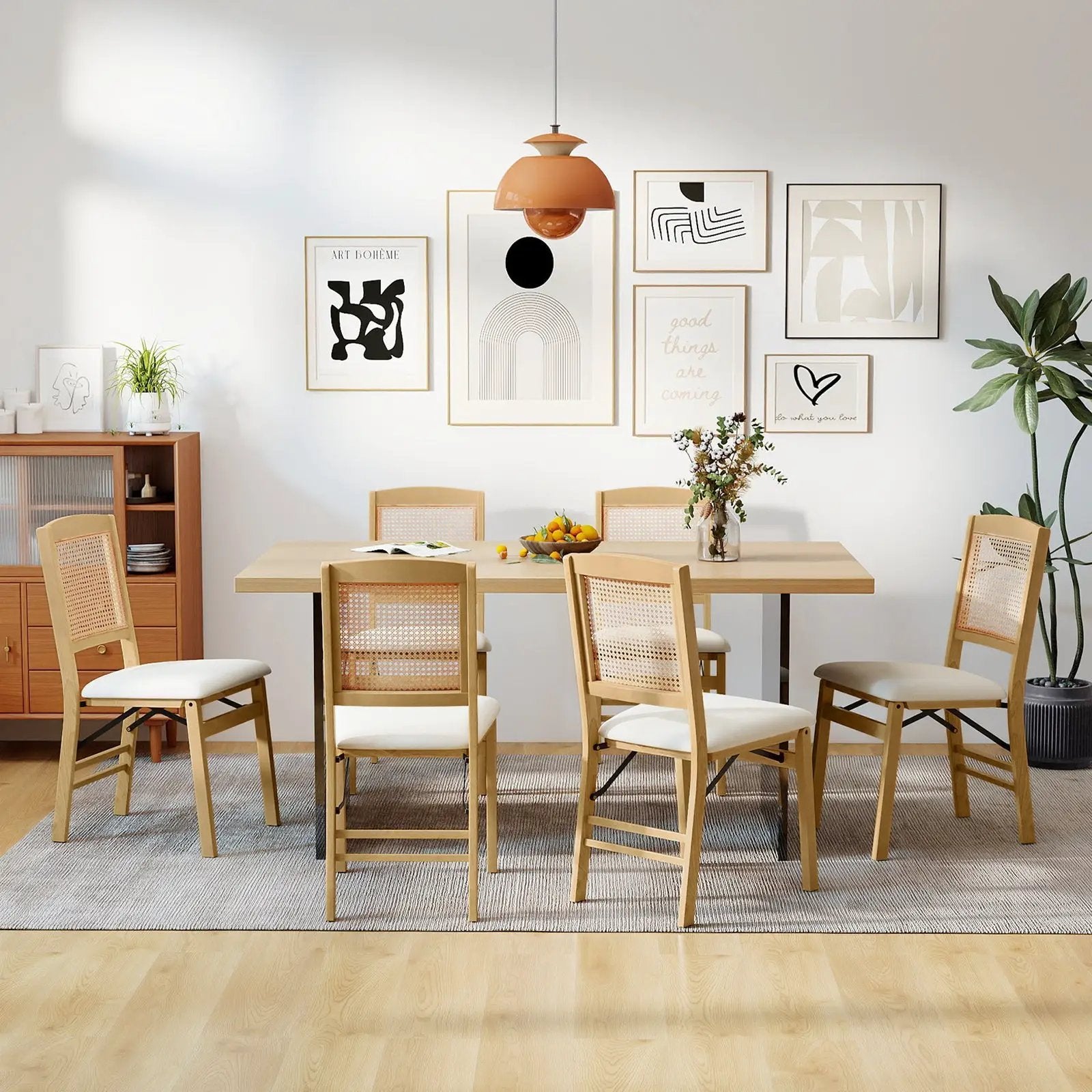 Folding Dining Chairs Set of 4 Rubber Wood Chairs with Linen Padded Seat by DirectDeals