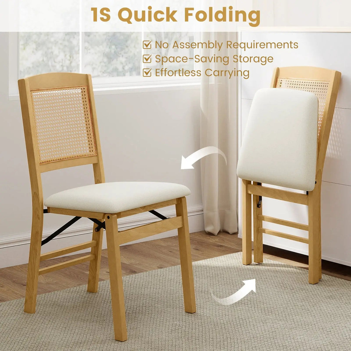 Folding Dining Chairs Set of 4 Rubber Wood Chairs with Linen Padded Seat by DirectDeals