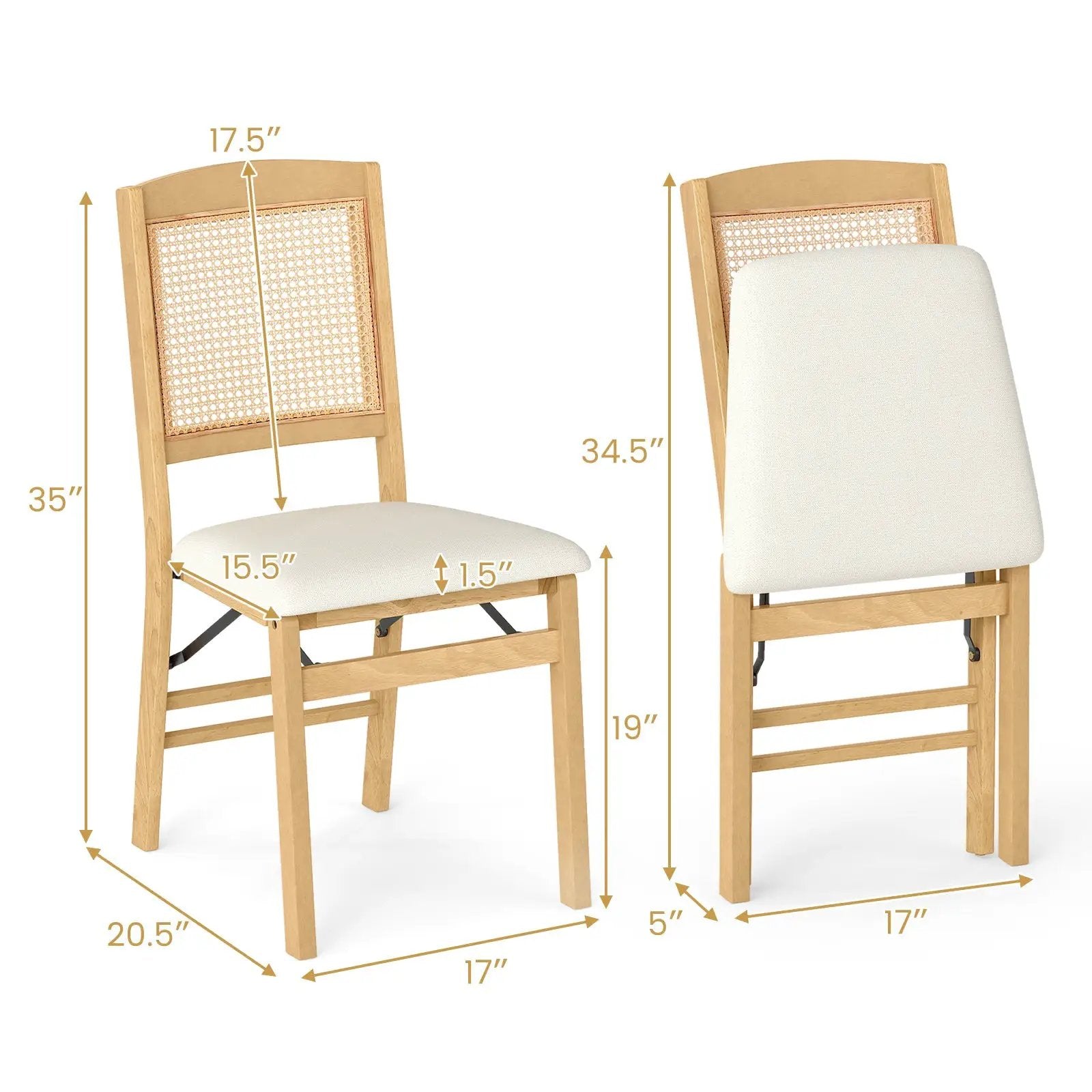 Folding Dining Chairs Set of 4 Rubber Wood Chairs with Linen Padded Seat by DirectDeals