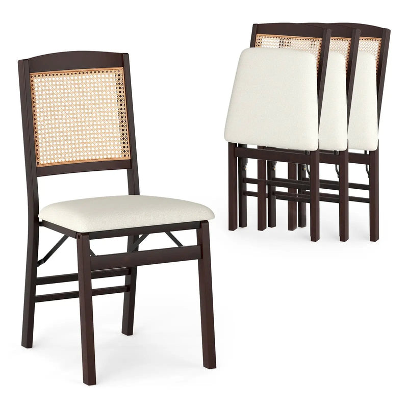 Folding Dining Chairs Set of 4 Rubber Wood Chairs with Linen Padded Seat by DirectDeals