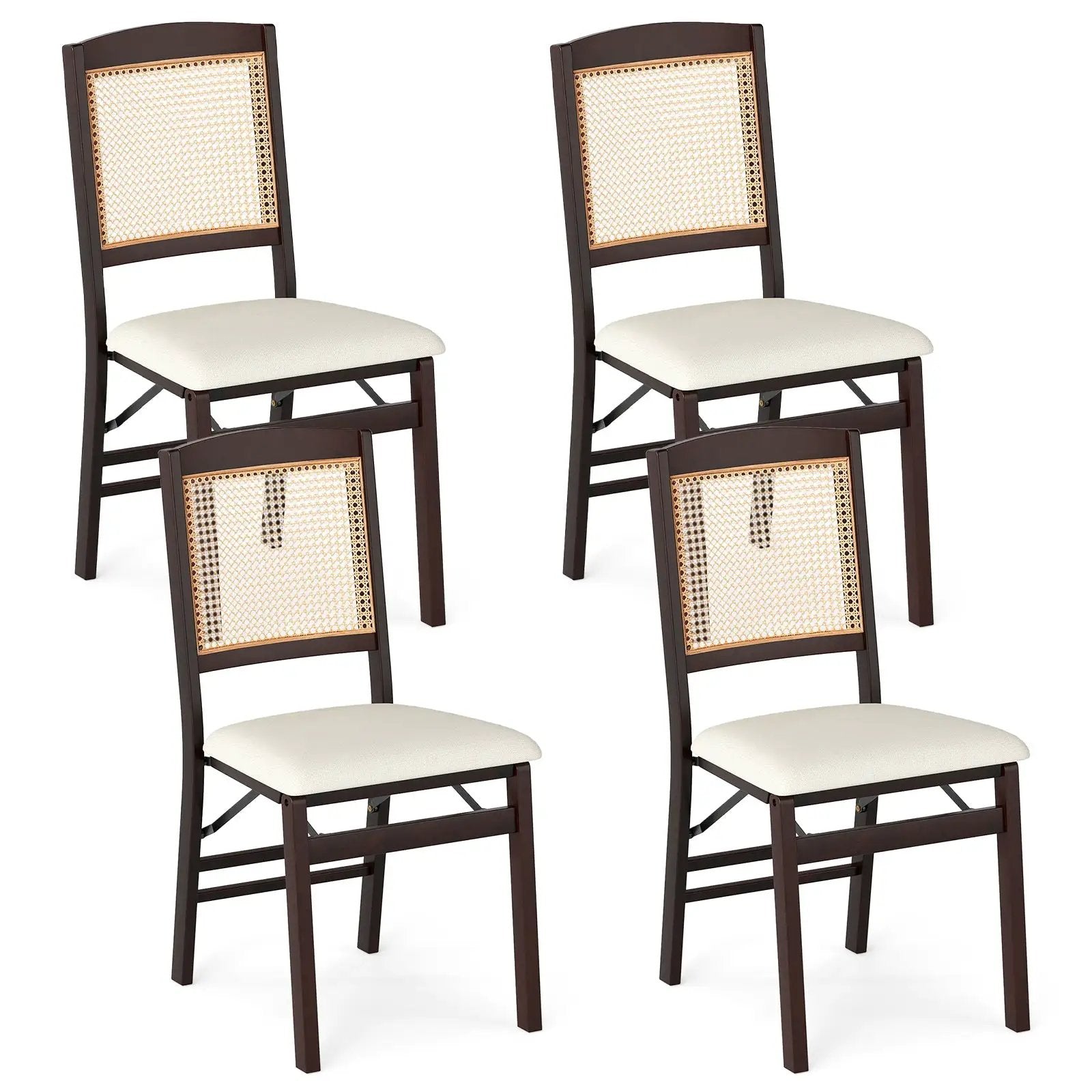 Folding Dining Chairs Set of 4 Rubber Wood Chairs with Linen Padded Seat by DirectDeals