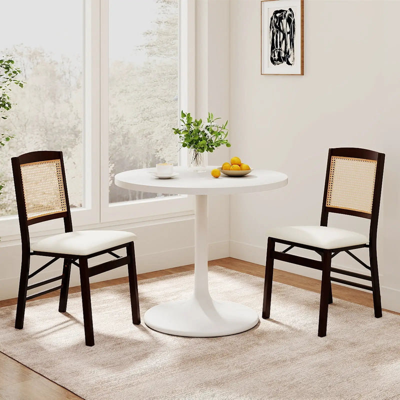 Folding Dining Chairs Set of 4 Rubber Wood Chairs with Linen Padded Seat by DirectDeals