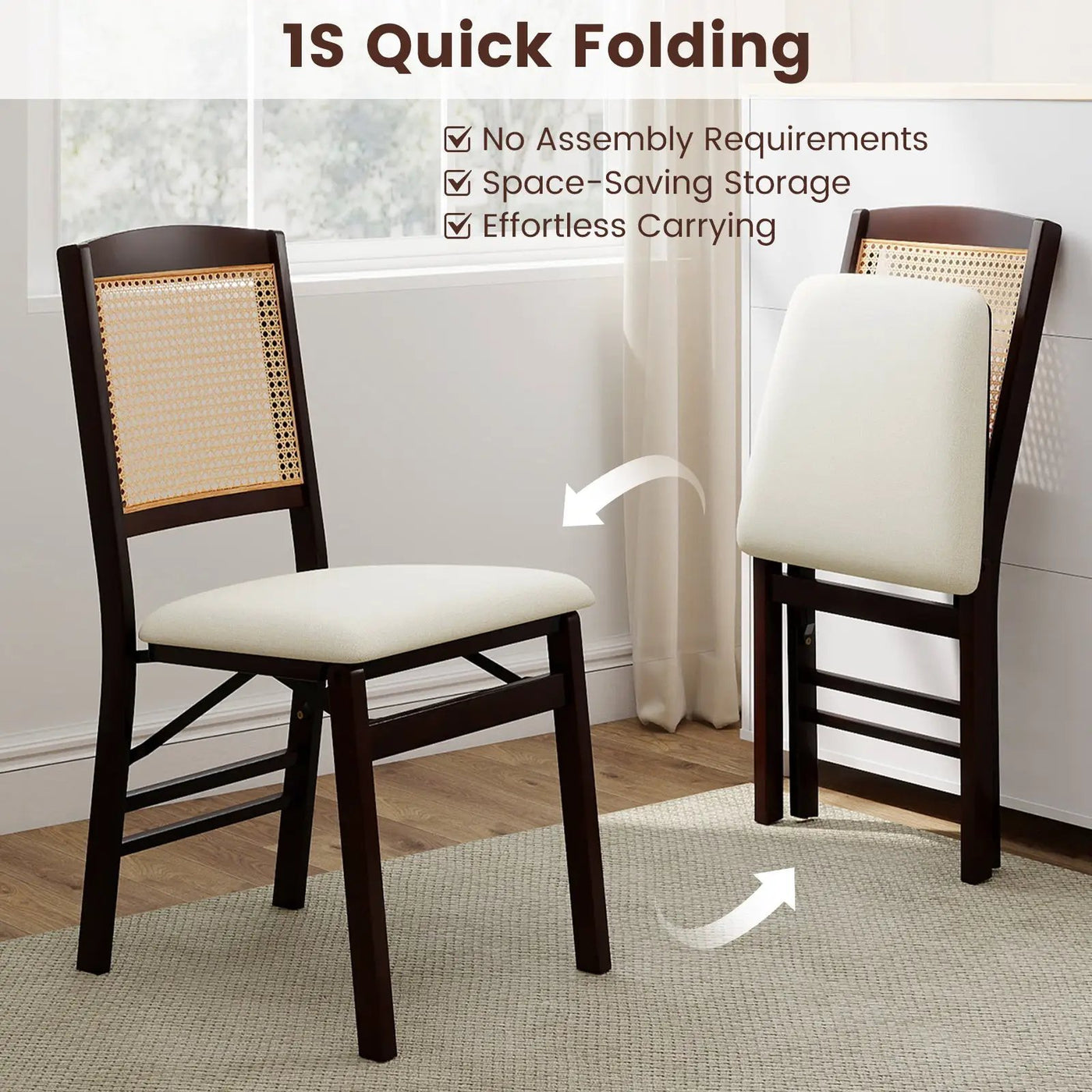 Folding Dining Chairs Set of 4 Rubber Wood Chairs with Linen Padded Seat by DirectDeals