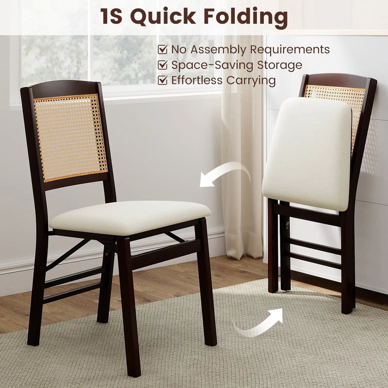 Folding Dining Chairs Set of 4 Rubber Wood Chairs with Linen Padded Seat by DirectDeals