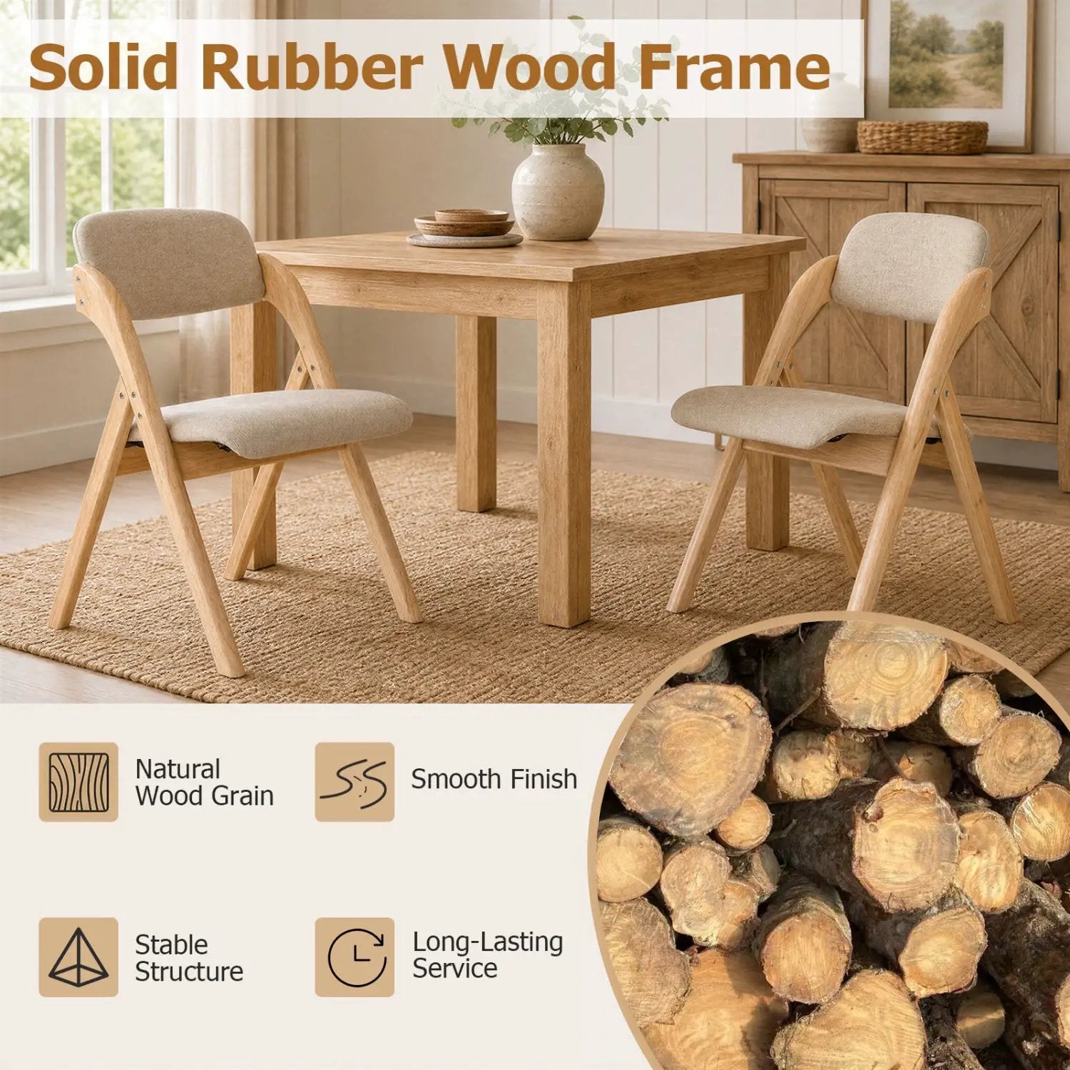 Folding Dining Chairs Set of 2 with Cushioned Seats by DirectDeals