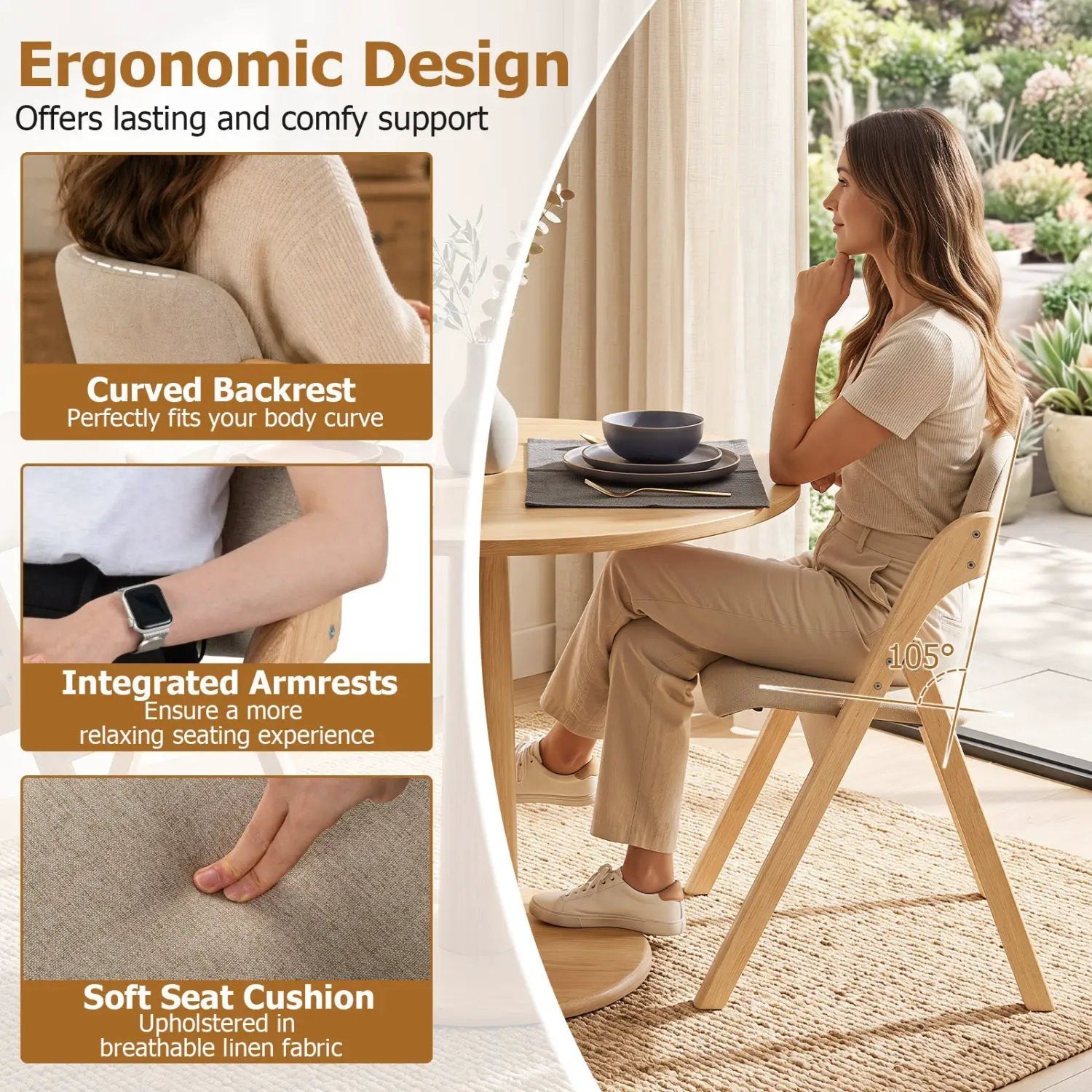 Folding Dining Chairs Set of 2 with Cushioned Seats by DirectDeals