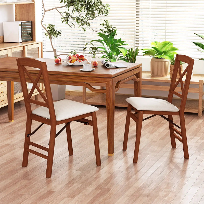Folding Dining Chairs Set of 2 with Padded Seat and Rubber Wood Frame by DirectDeals