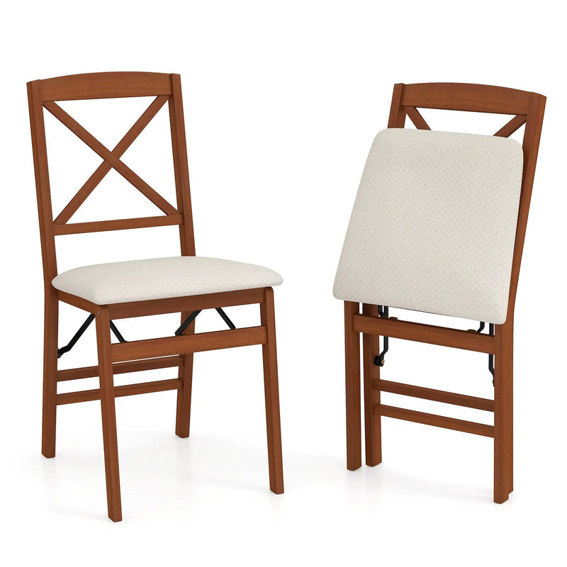 Folding Dining Chairs Set of 2 with Padded Seat and Rubber Wood Frame by DirectDeals