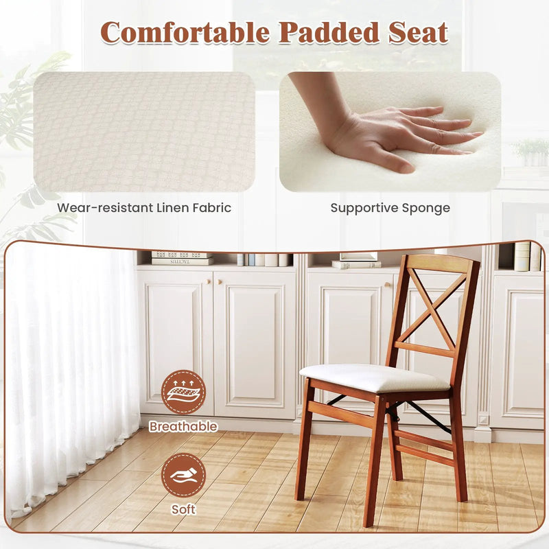 Folding Dining Chairs Set of 2 with Padded Seat and Rubber Wood Frame by DirectDeals