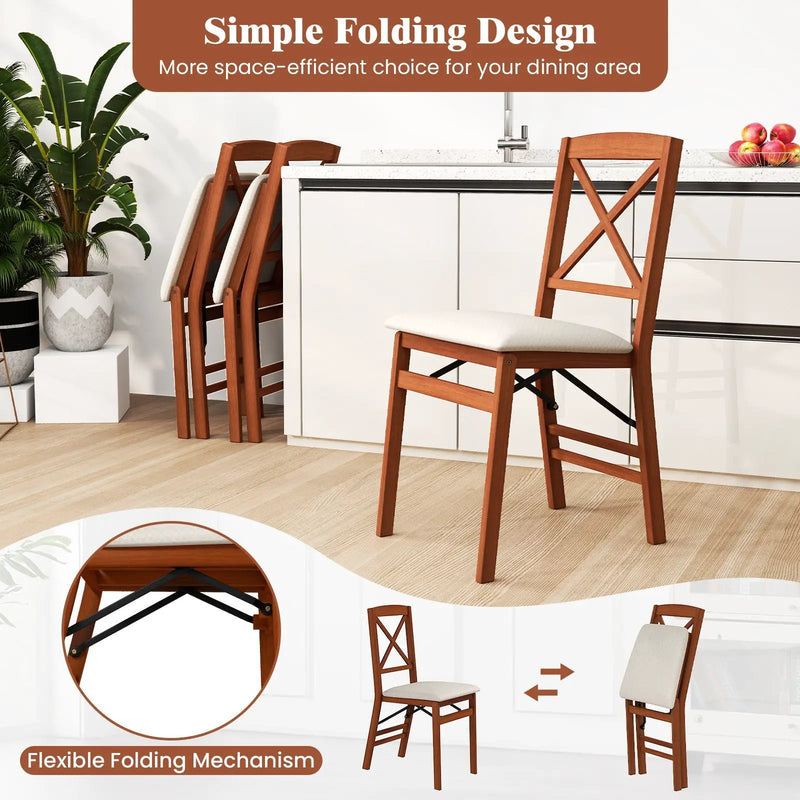 Folding Dining Chairs Set of 2 with Padded Seat and Rubber Wood Frame by DirectDeals