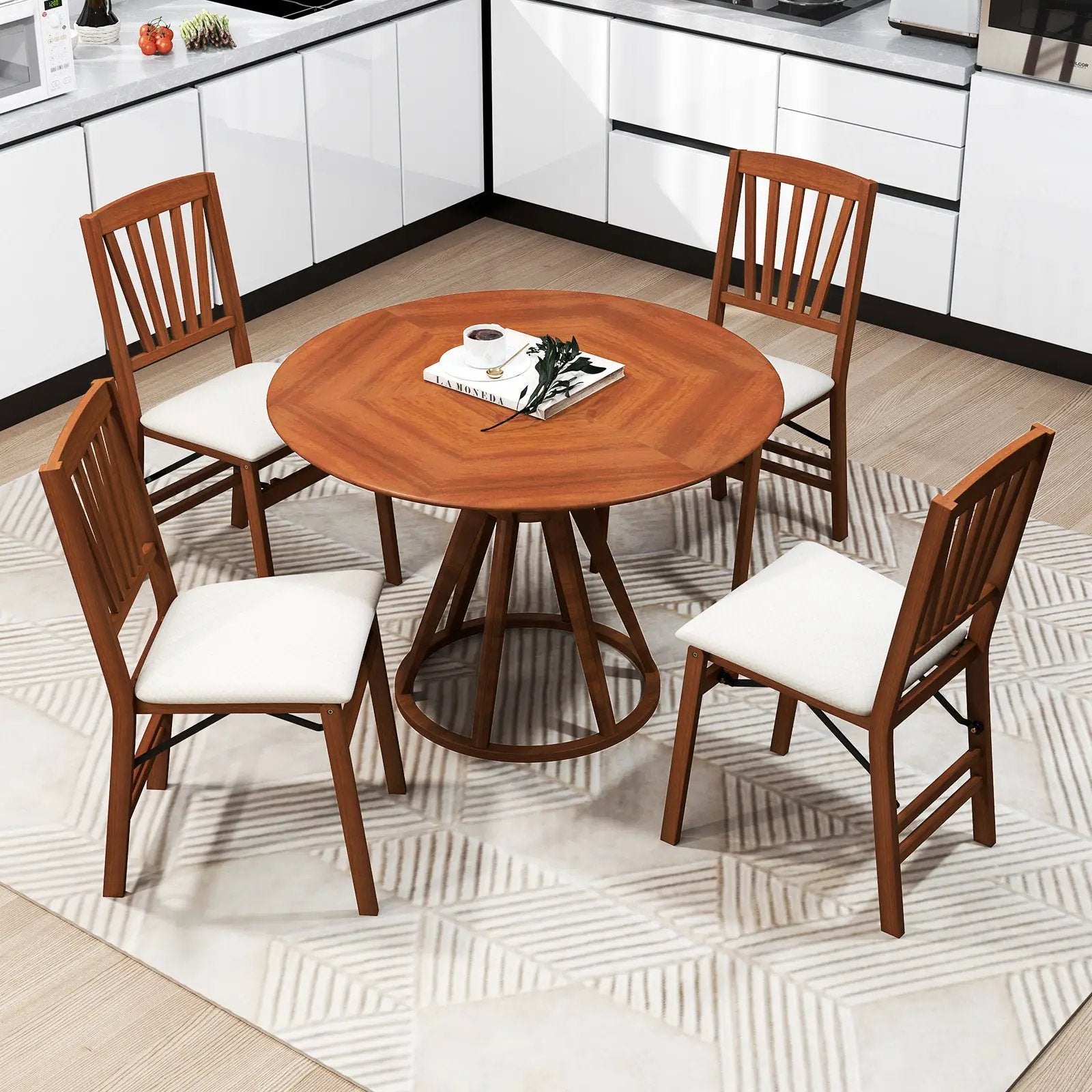 Folding Dining Chairs Set of 2 with Padded Seat and Rubber Wood Frame by DirectDeals