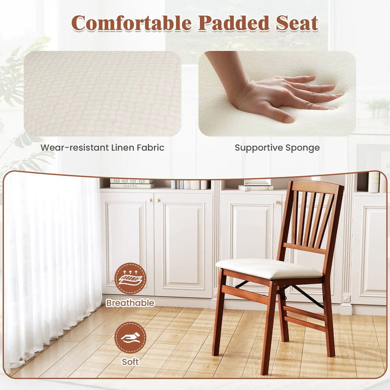 Folding Dining Chairs Set of 2 with Padded Seat and Rubber Wood Frame by DirectDeals