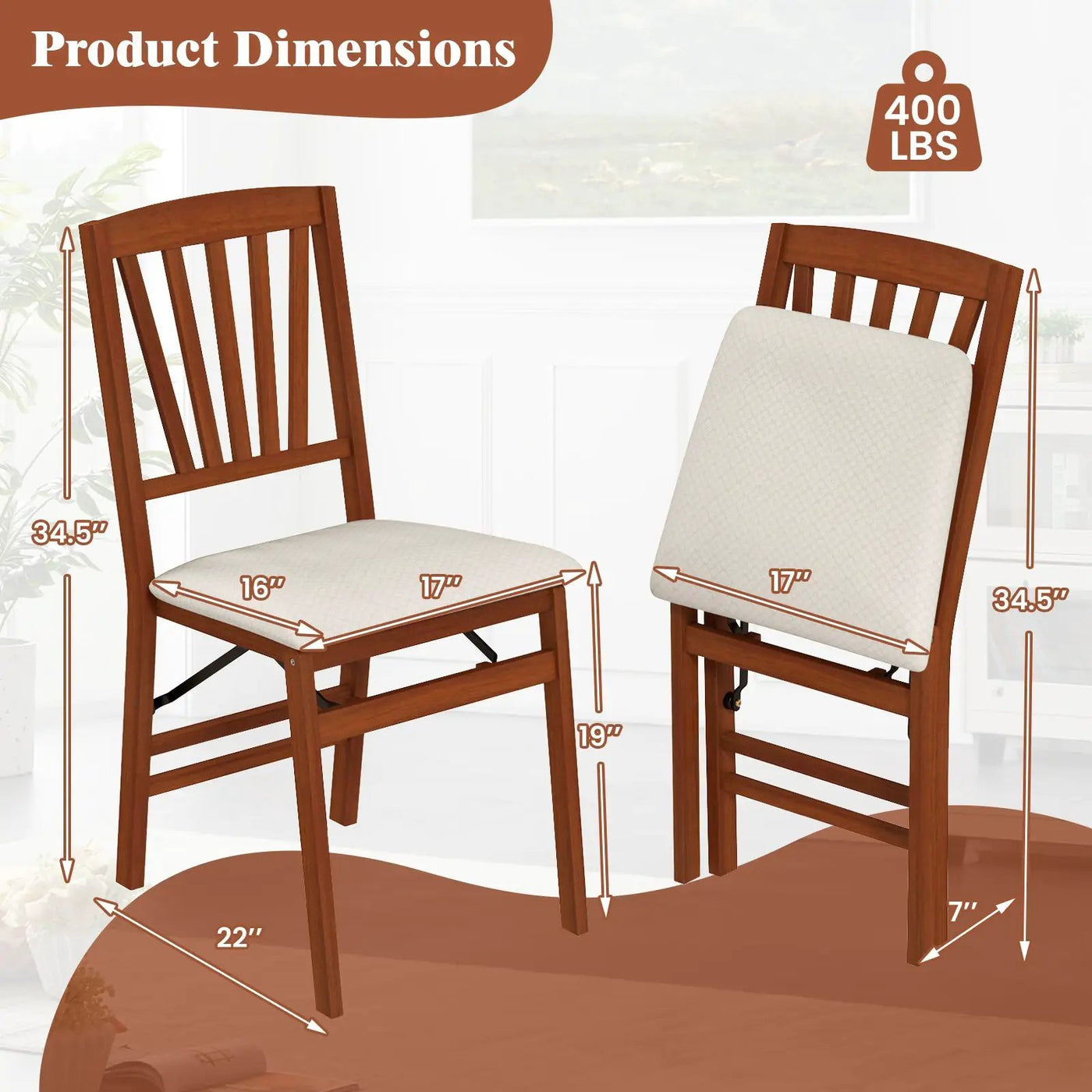Folding Dining Chairs Set of 2 with Padded Seat and Rubber Wood Frame by DirectDeals