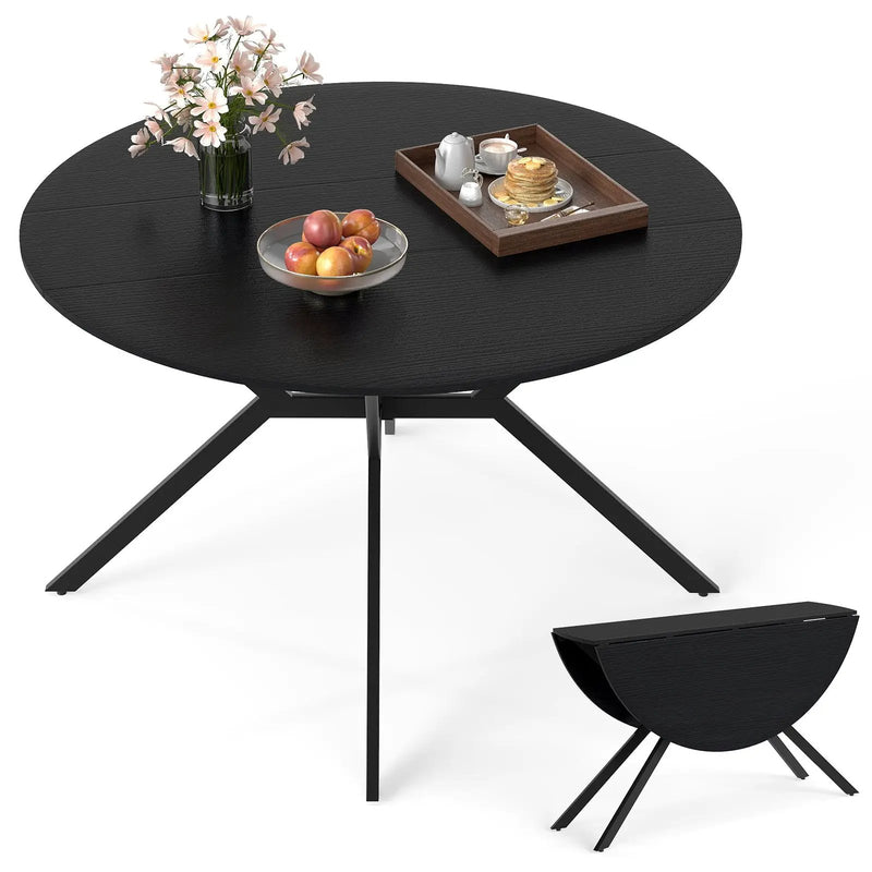 Folding Dining Table 47 Inch Extendable Round Kitchen Table with Drop Leaves by DirectDeals