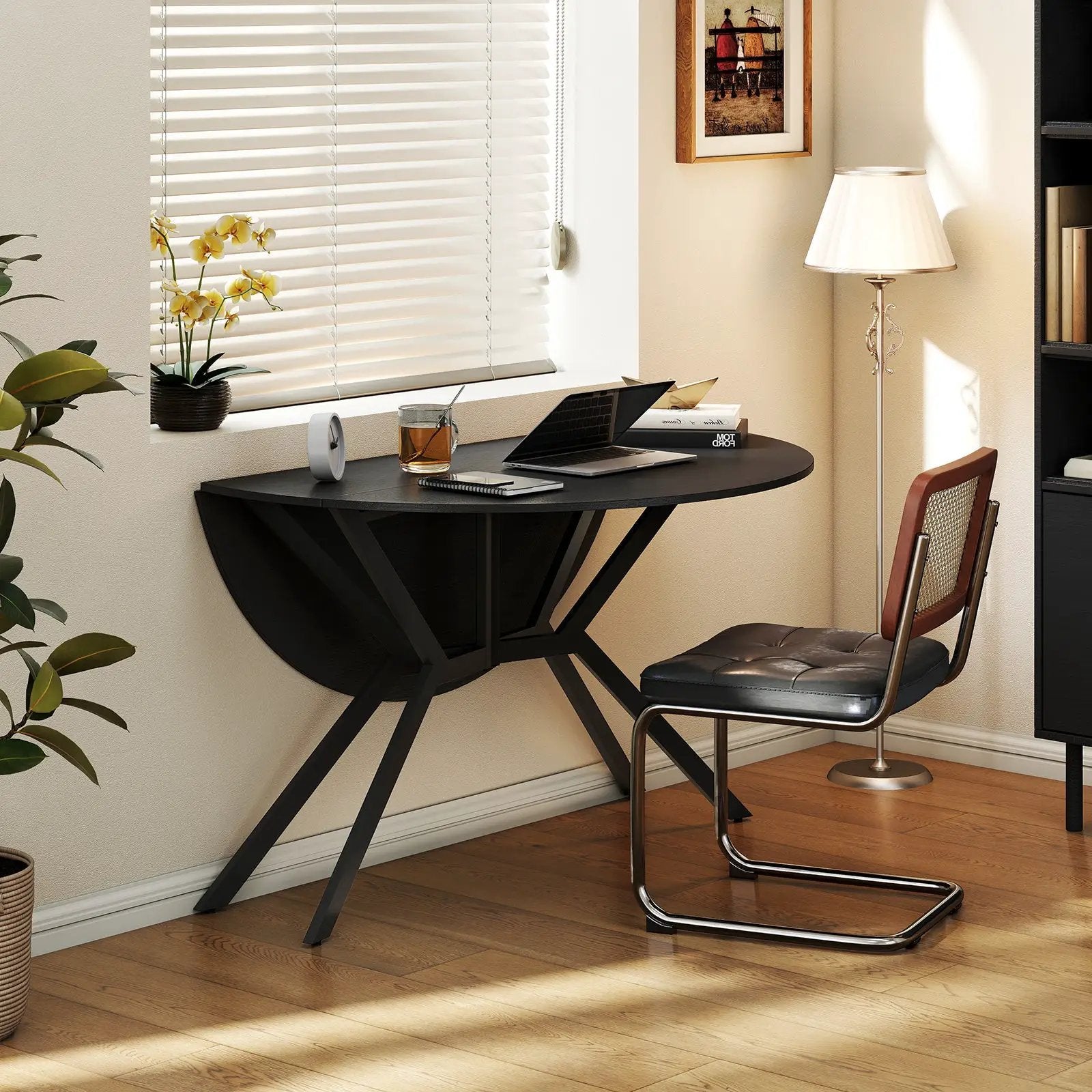 Folding Dining Table 47 Inch Extendable Round Kitchen Table with Drop Leaves by DirectDeals