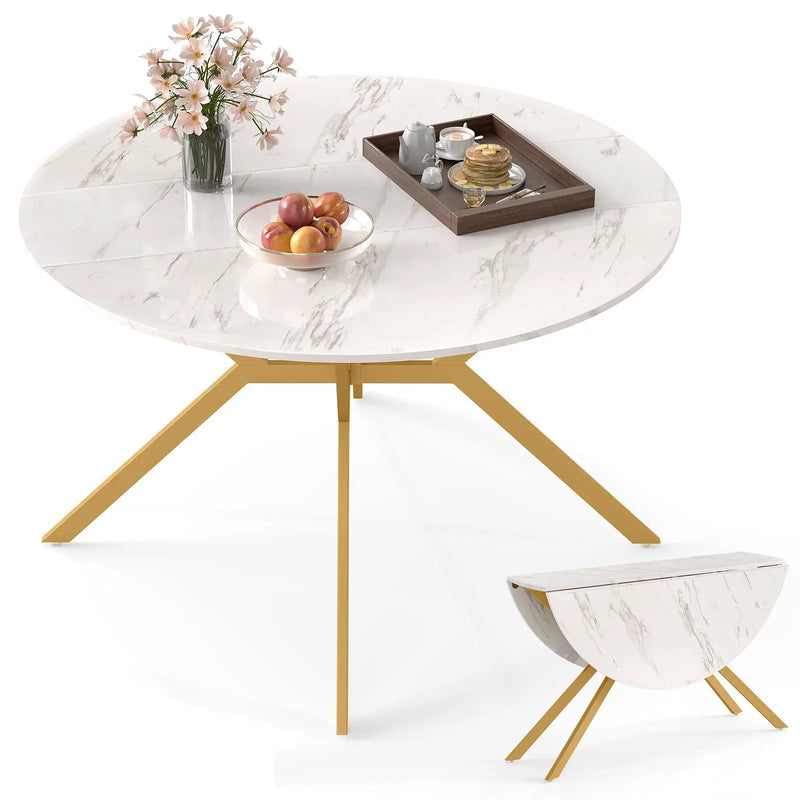 Folding Dining Table 47 Inch Extendable Round Kitchen Table with Drop Leaves by DirectDeals